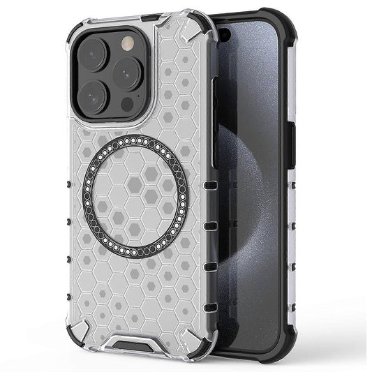 Capa MagSafe para Apple iPhone 15 Pro Max, Techsuit, HoneyComb Shield, Branca