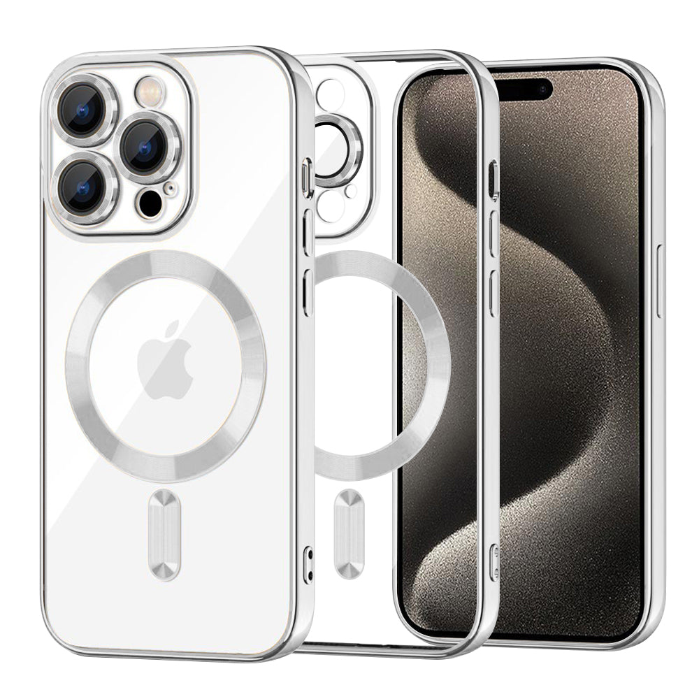 Capa MagSafe para Apple iPhone 15 Pro Max, Techsuit, Luxury Crystal, Prateada