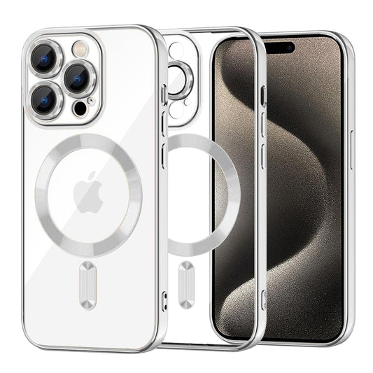 Capa MagSafe para Apple iPhone 15 Pro Max, Techsuit, Luxury Crystal, Prateada