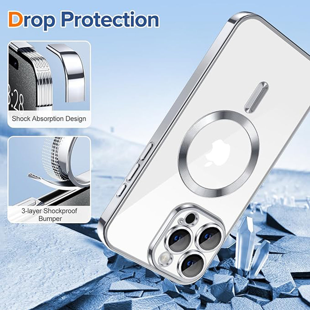 Capa MagSafe para Apple iPhone 15 Pro Max, Techsuit, Luxury Crystal, Prateada