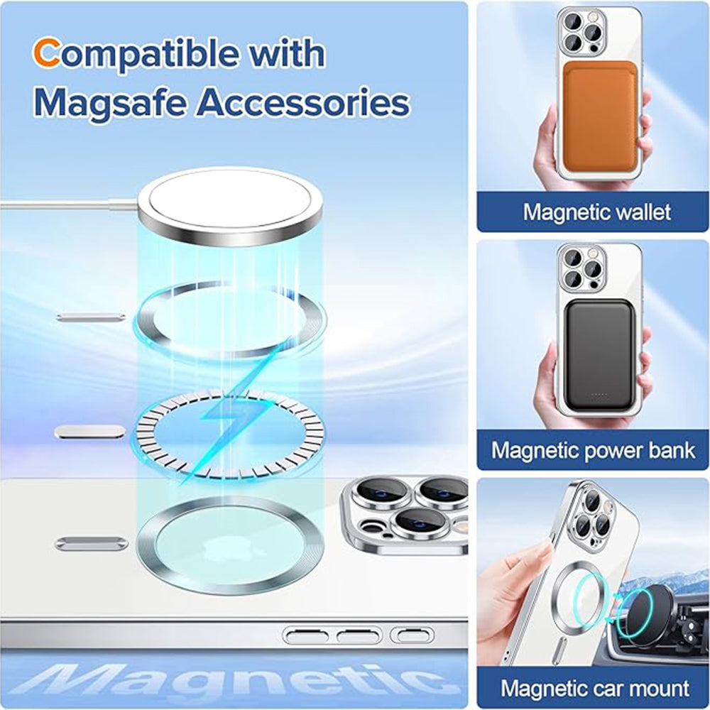 Capa MagSafe para Apple iPhone 15 Pro Max, Techsuit, Luxury Crystal, Prateada