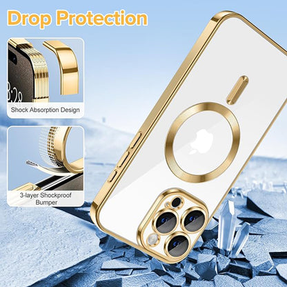 Capa MagSafe para Apple iPhone 15 Pro Max, Techsuit, Luxury Crystal, Dourada