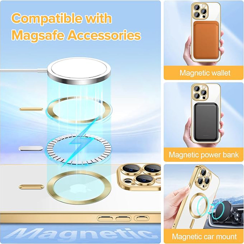 Capa MagSafe para Apple iPhone 15 Pro Max, Techsuit, Luxury Crystal, Dourada