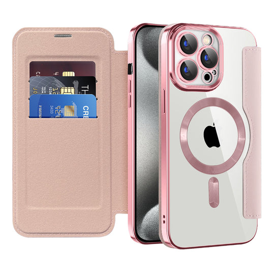 Capa MagSafe para Apple iPhone 15 Pro Max, Techsuit, SmartMag Book, Rosa