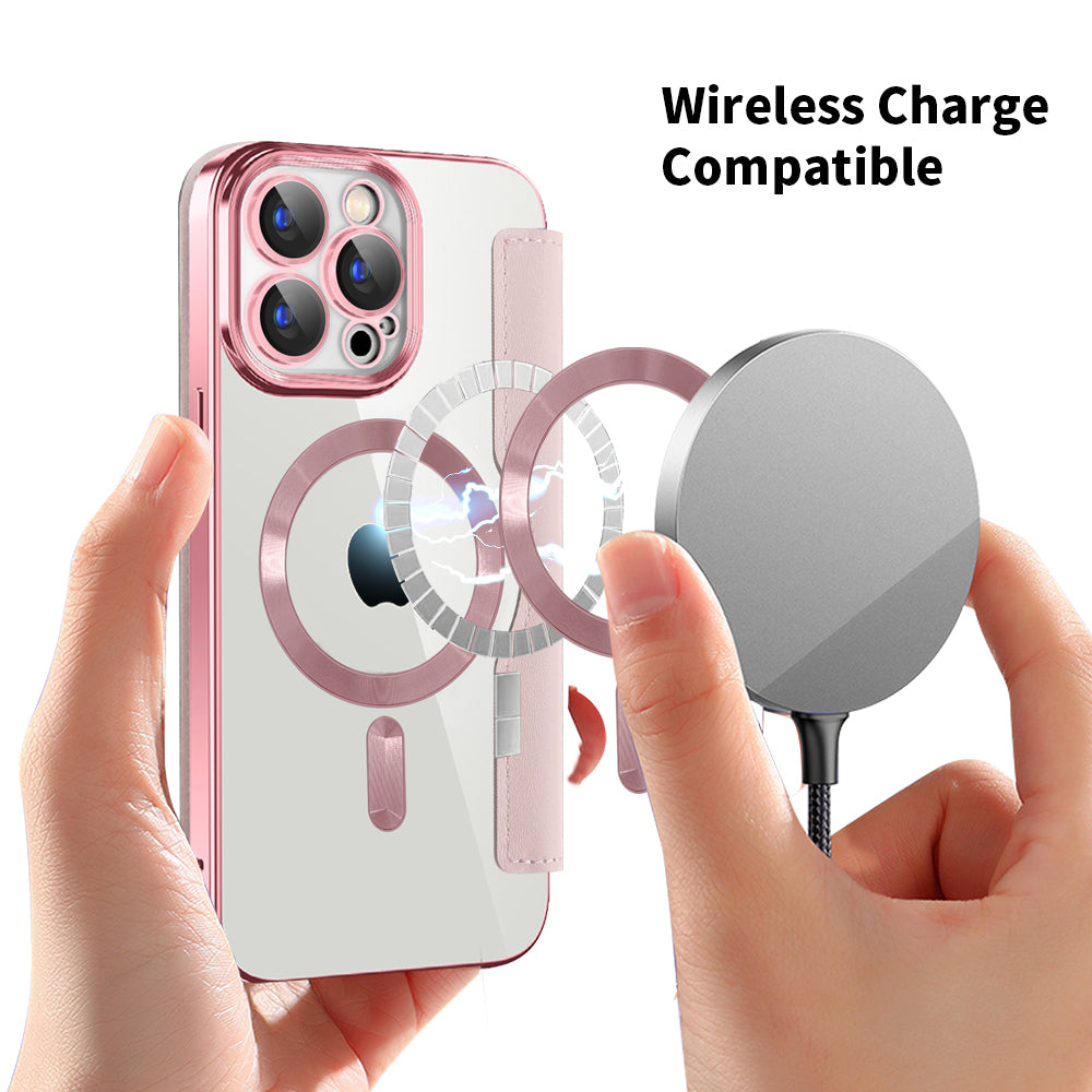 Capa MagSafe para Apple iPhone 15 Pro Max, Techsuit, SmartMag Book, Rosa