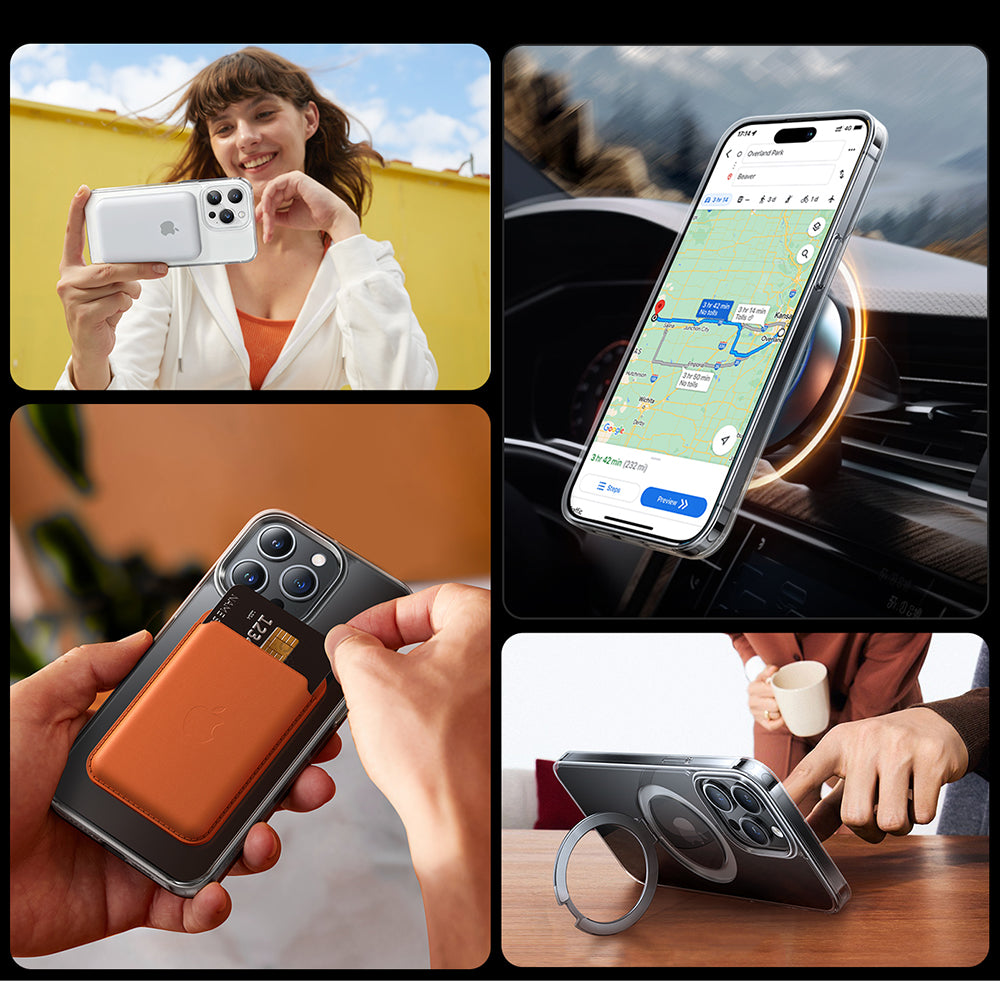 Capa MagSafe para Apple iPhone 15 Pro Max, Torras, Ostand, Transparente
