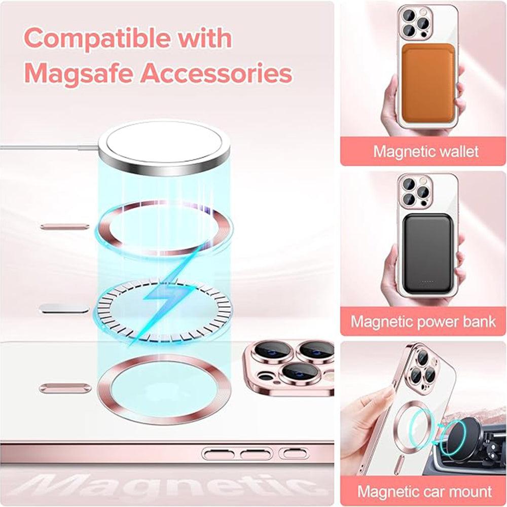 Capa MagSafe para Apple iPhone 15 Pro, Techsuit, Luxury Crystal, Rosa