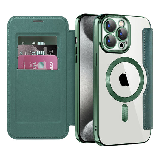 Capa MagSafe para Apple iPhone 15 Pro, Techsuit, SmartMag Book, Verde