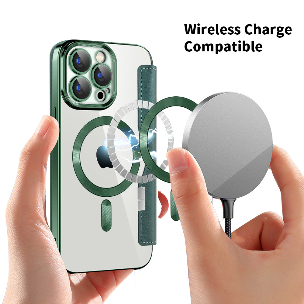 Capa MagSafe para Apple iPhone 15 Pro, Techsuit, SmartMag Book, Verde