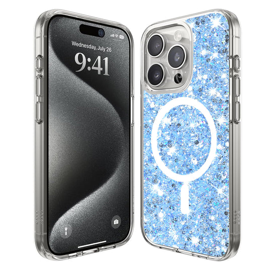 Capa MagSafe para Apple iPhone 15 Pro, Techsuit, Glitter Brilhante, Azul