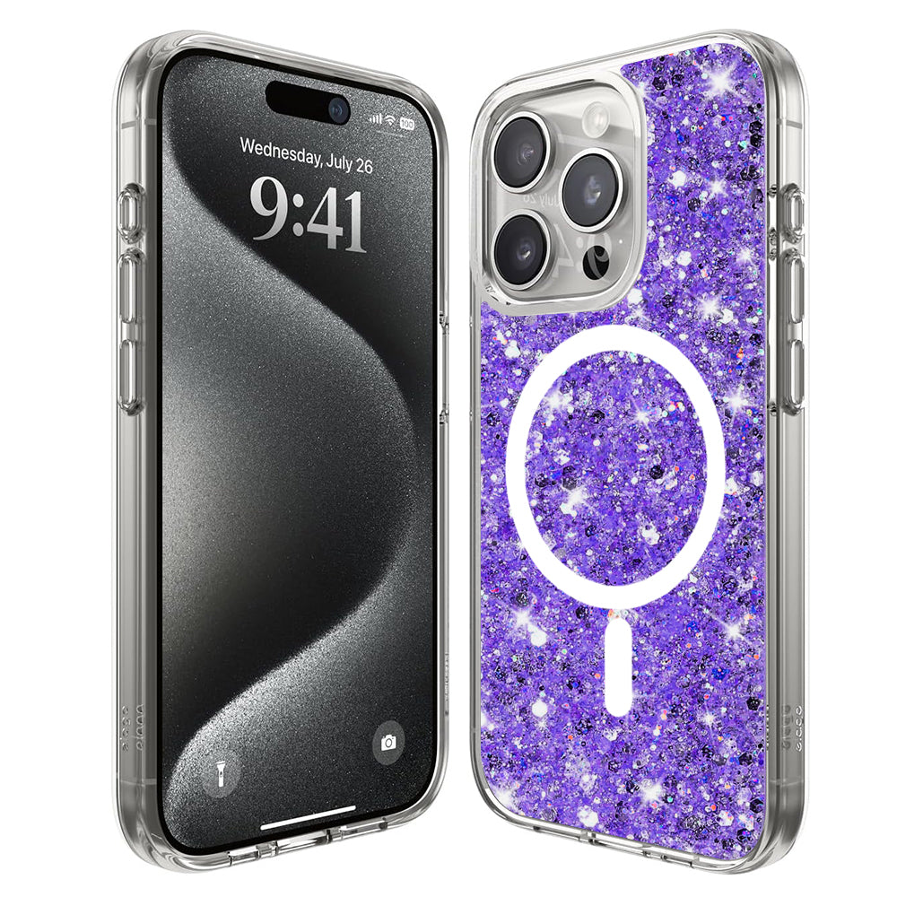 Capa MagSafe para Apple iPhone 15 Pro, Techsuit, Sparkly Glitter, Roxo