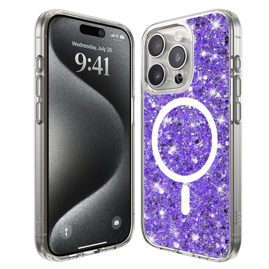 Capa MagSafe para Apple iPhone 15 Pro, Techsuit, Sparkly Glitter, Roxo
