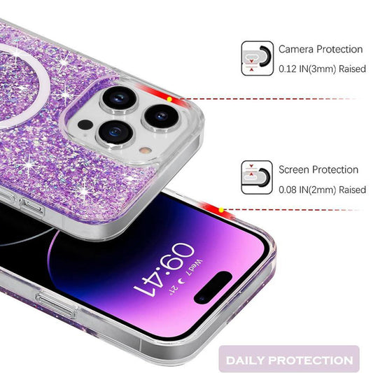 Capa MagSafe para Apple iPhone 15 Pro, Techsuit, Sparkly Glitter, Roxo