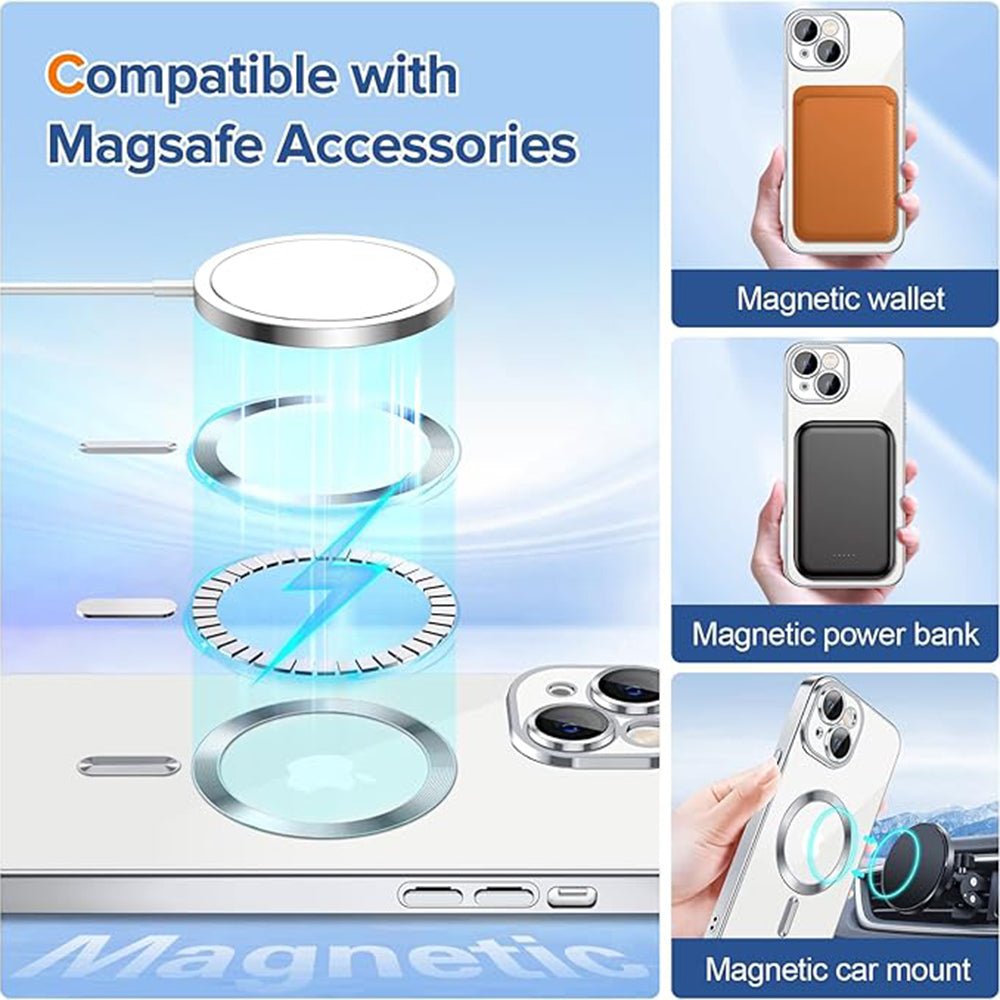 Capa MagSafe para Apple iPhone 15, Techsuit, Luxury Crystal, Prateada