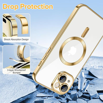 Capa MagSafe para Apple iPhone 15, Techsuit, Luxury Crystal, Dourada