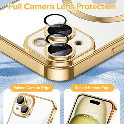 Capa MagSafe para Apple iPhone 15, Techsuit, Luxury Crystal, Dourada