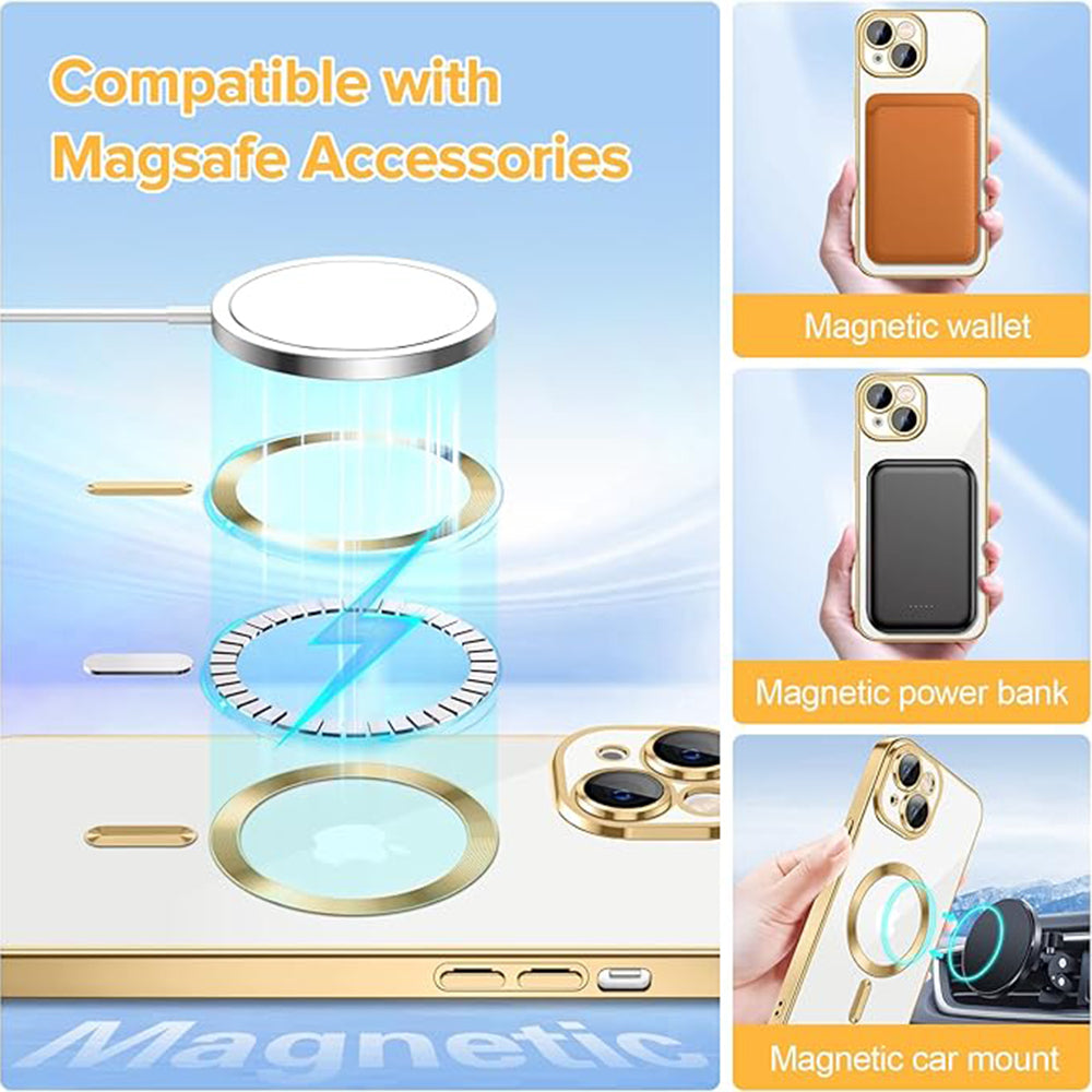 Capa MagSafe para Apple iPhone 15, Techsuit, Luxury Crystal, Dourada