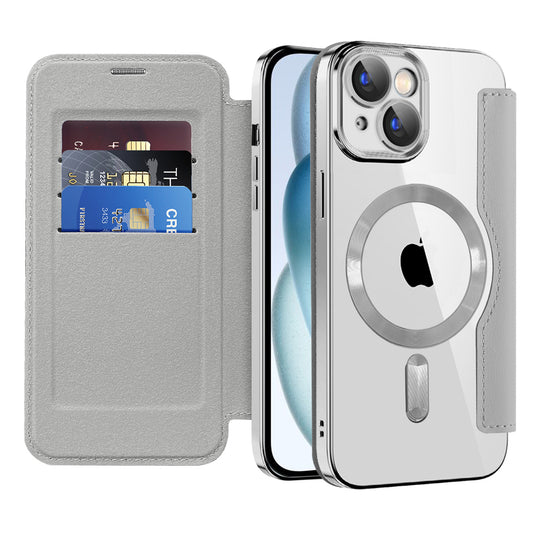 Capa MagSafe para Apple iPhone 15, Techsuit, SmartMag Book, Cinzento