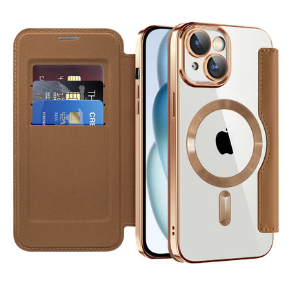 MagSafe Case for Apple iPhone 15, Techsuit, SmartMag Book, Brown