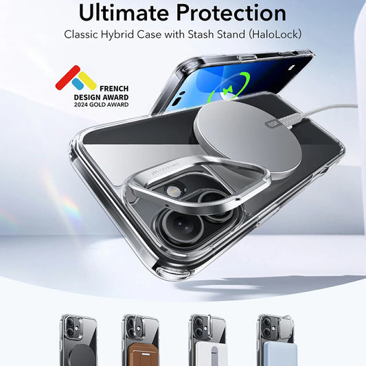 Capa MagSafe para Apple iPhone 16, ESR, Classic Hybrid Kickstand, Preta Fosca