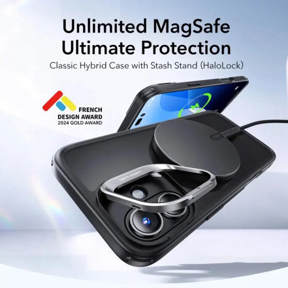 Capa MagSafe para Apple iPhone 16, ESR, Classic Hybrid Kickstand Slide, Preta Fosca