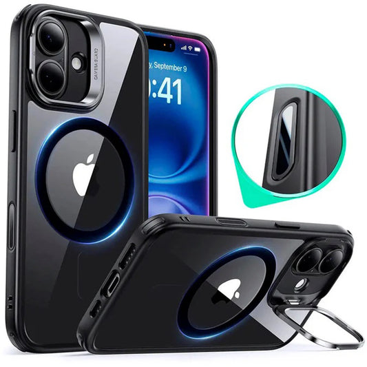Capa MagSafe para Apple iPhone 16, ESR, Classic Hybrid Kickstand Slide, Preta Transparente