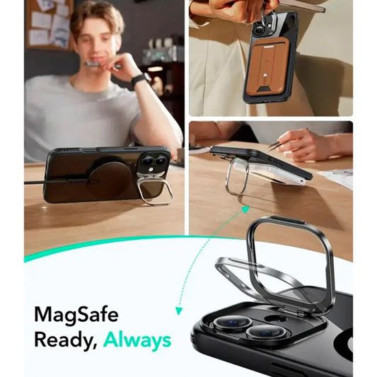 Capa MagSafe para Apple iPhone 16, ESR, Classic Hybrid Kickstand Slide, Preta Transparente