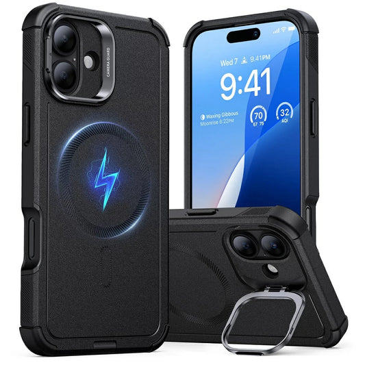Capa MagSafe para Apple iPhone 16, ESR, Cyber Armor Kickstand, Preta