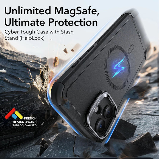 Capa MagSafe para Apple iPhone 16, ESR, Cyber Armor Kickstand, Preta