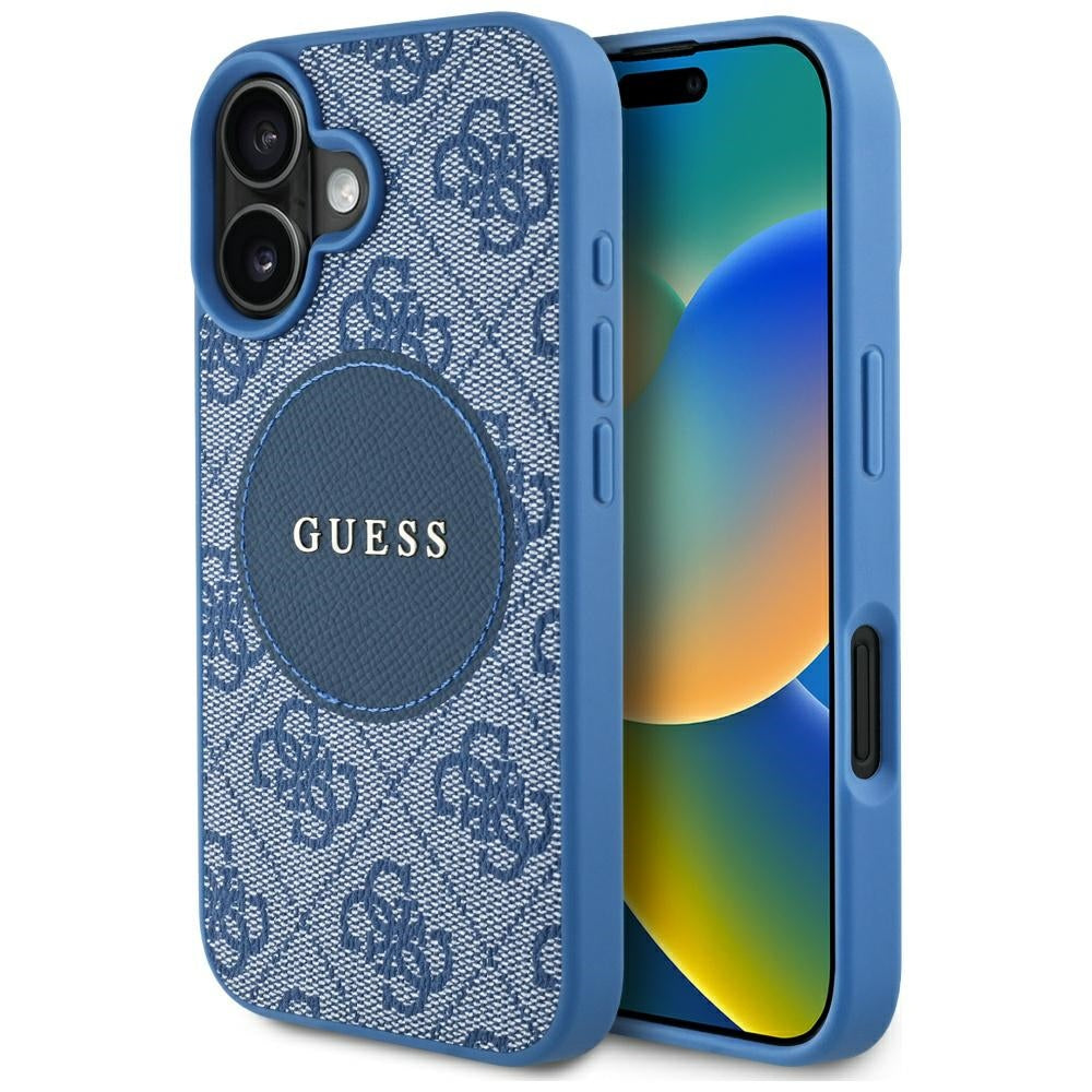 Capa MagSafe para Apple iPhone 16, Guess, 4G Circle Classic Logo, Azul