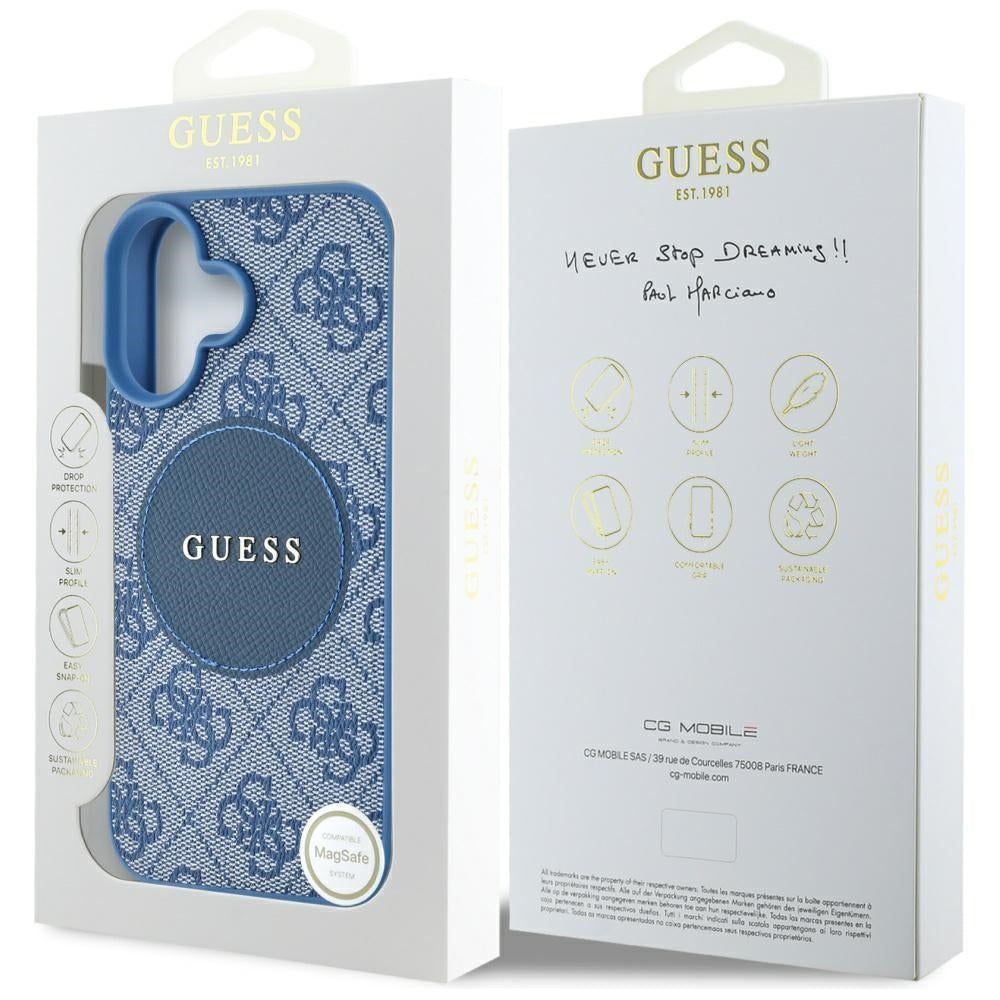 Capa MagSafe para Apple iPhone 16, Guess, 4G Circle Classic Logo, Azul