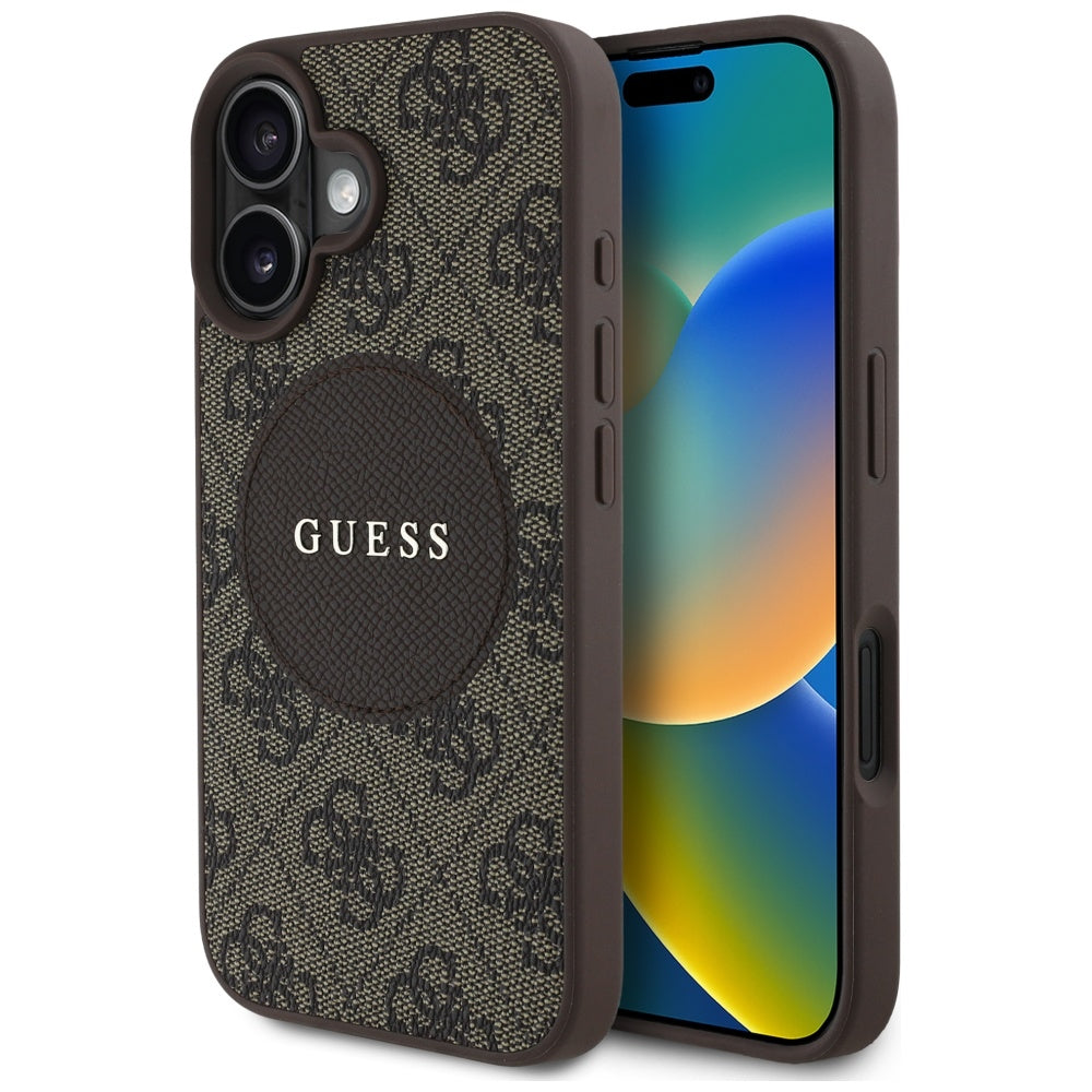 Capa MagSafe para Apple iPhone 16, Guess, 4G Circle Classic Logo, Castanho