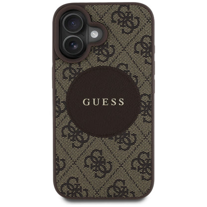 Capa MagSafe para Apple iPhone 16, Guess, 4G Circle Classic Logo, Castanho