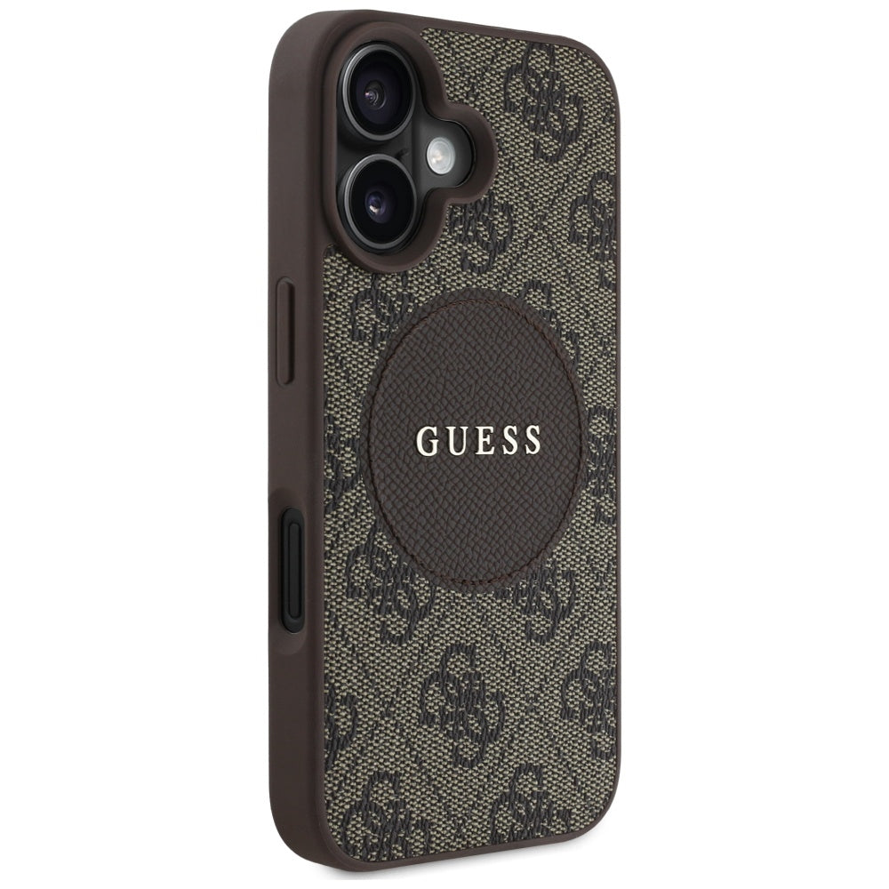 Capa MagSafe para Apple iPhone 16, Guess, 4G Circle Classic Logo, Castanho