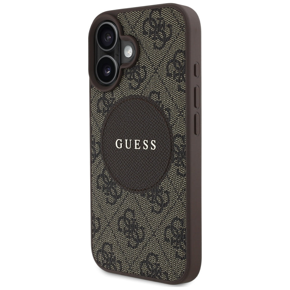Capa MagSafe para Apple iPhone 16, Guess, 4G Circle Classic Logo, Castanho