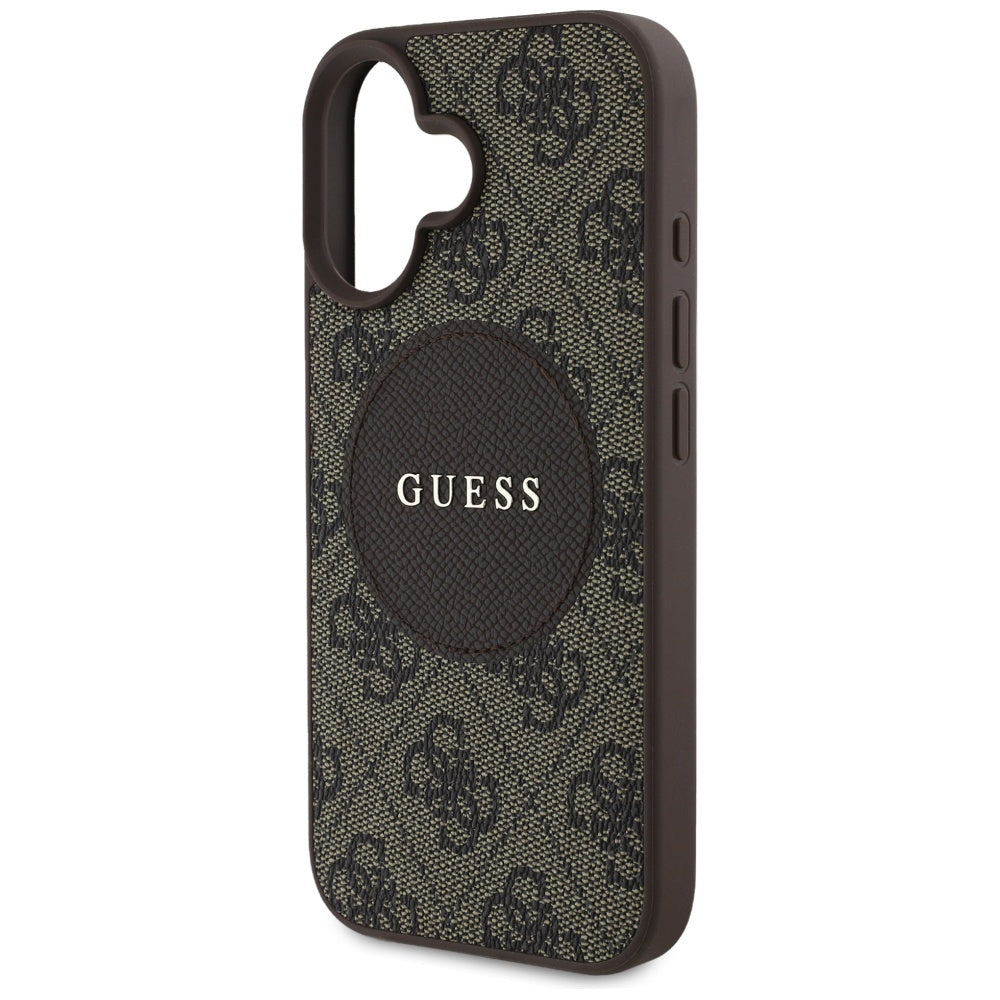 Capa MagSafe para Apple iPhone 16, Guess, 4G Circle Classic Logo, Castanho