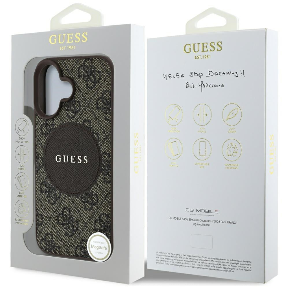 Capa MagSafe para Apple iPhone 16, Guess, 4G Circle Classic Logo, Castanho