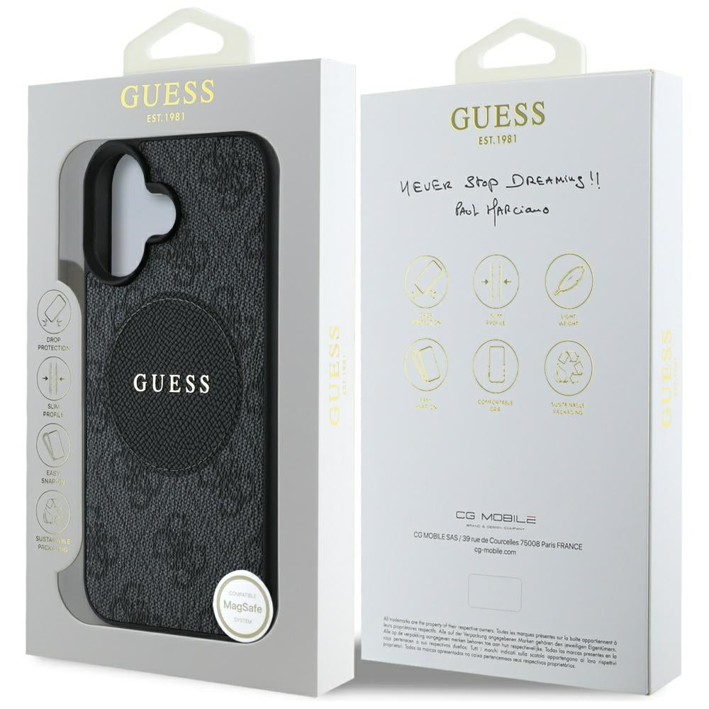 Capa MagSafe para Apple iPhone 16, Guess, 4G Circle Classic Logo, Preta