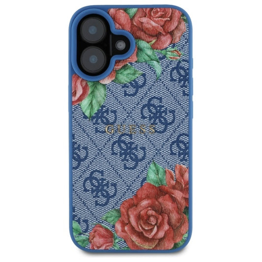Capa MagSafe para Apple iPhone 16, Guess, Estampa de Flores 4G, Azul