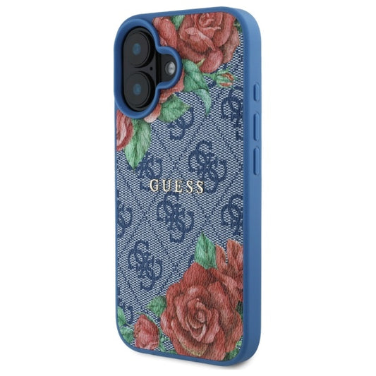 Capa MagSafe para Apple iPhone 16, Guess, Estampa de Flores 4G, Azul
