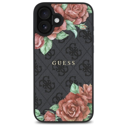 Capa MagSafe para Apple iPhone 16, Guess, Estampa de Flores 4G, Preta