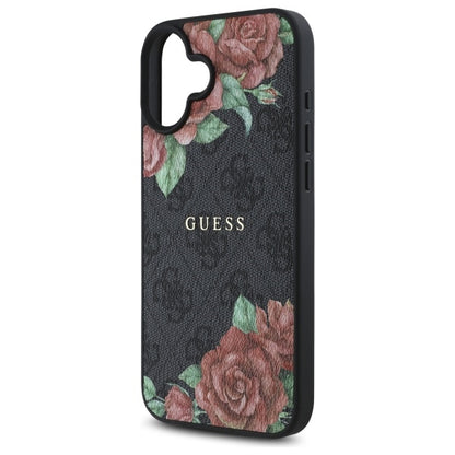 Capa MagSafe para Apple iPhone 16, Guess, Estampa de Flores 4G, Preta
