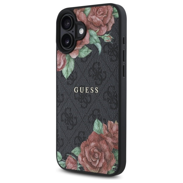 Capa MagSafe para Apple iPhone 16, Guess, Estampa de Flores 4G, Preta