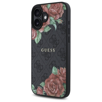 Capa MagSafe para Apple iPhone 16, Guess, Estampa de Flores 4G, Preta