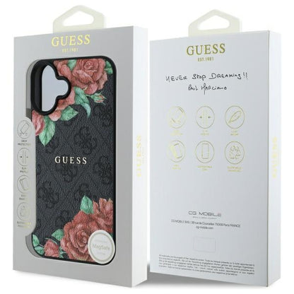 Capa MagSafe para Apple iPhone 16, Guess, Estampa de Flores 4G, Preta