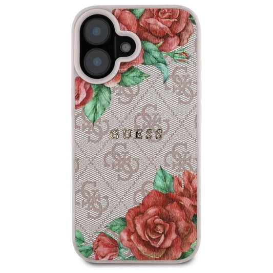 Capa MagSafe para Apple iPhone 16, Guess, Estampa de Flores 4G, Rosa