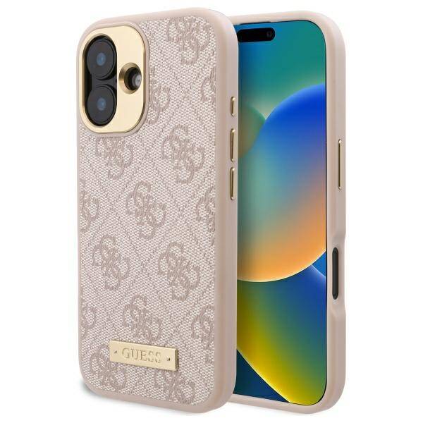 Capa MagSafe para Apple iPhone 16, Guess, 4G Logo Plate, Rosa