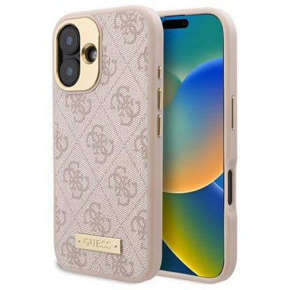 Capa MagSafe para Apple iPhone 16, Guess, 4G Logo Plate, Rosa