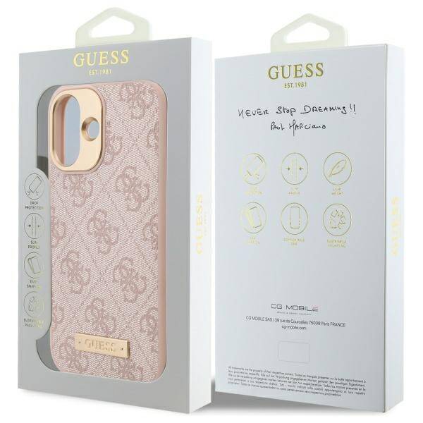 Capa MagSafe para Apple iPhone 16, Guess, 4G Logo Plate, Rosa