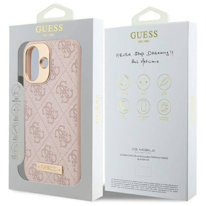 Capa MagSafe para Apple iPhone 16, Guess, 4G Logo Plate, Rosa